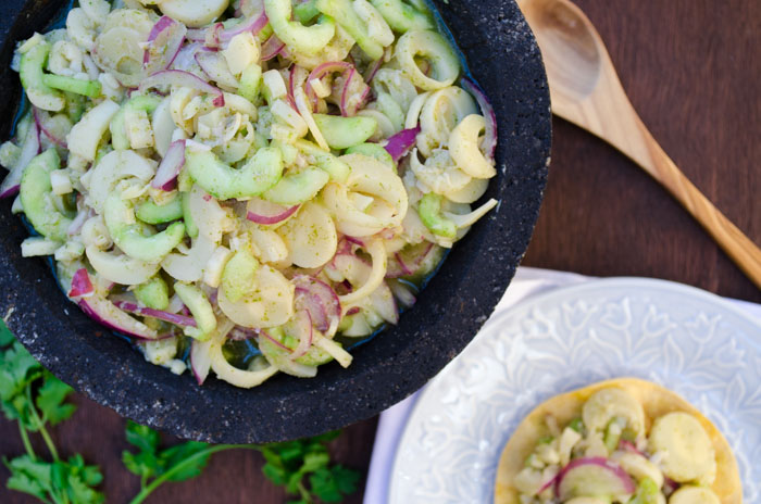 Aguachile in a molcajete, how to make aguachile vegan