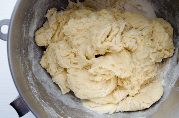 Dough mixed in a stainless steel bowl