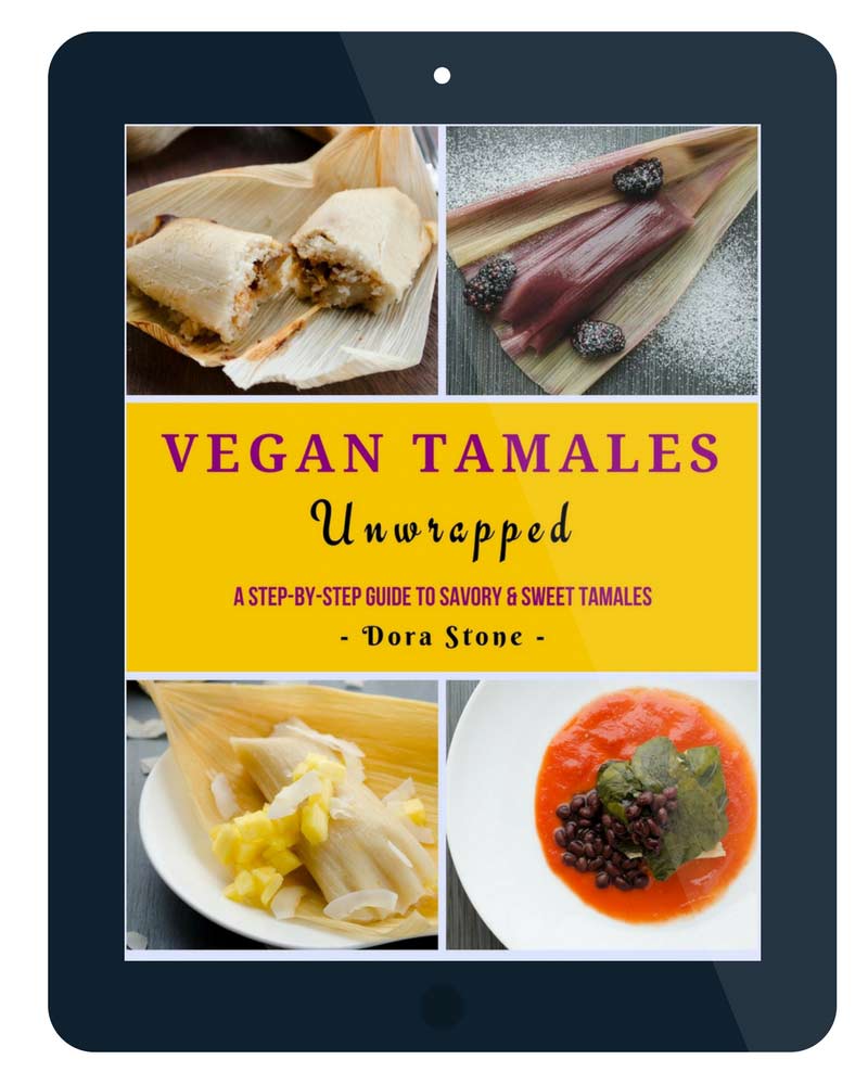 Cover of the eBook Vegan Tamales Unwrapped on an iPad screen.