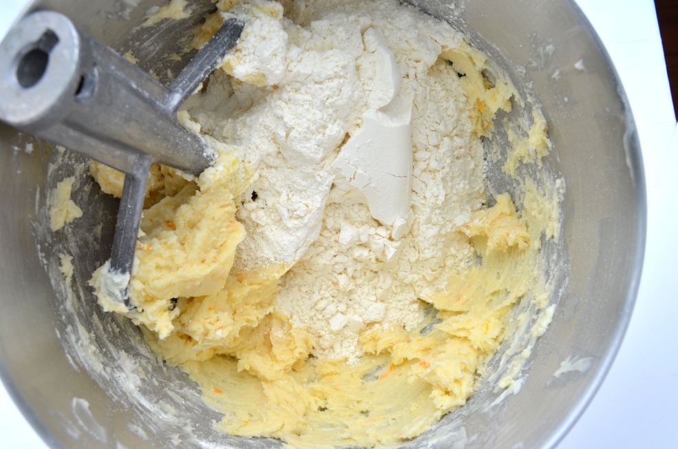 Vegan hojarascas dough in the metal bowl of a stand mixer.