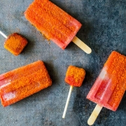 This watermelon paleta shot is a combination of sweet watermelon, lime juice, tequila, and chile powder. So good it makes my mouth water!