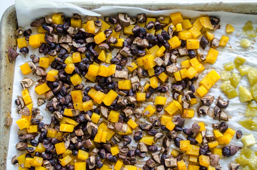 roasted butternut squash, black beans, and mushrooms 