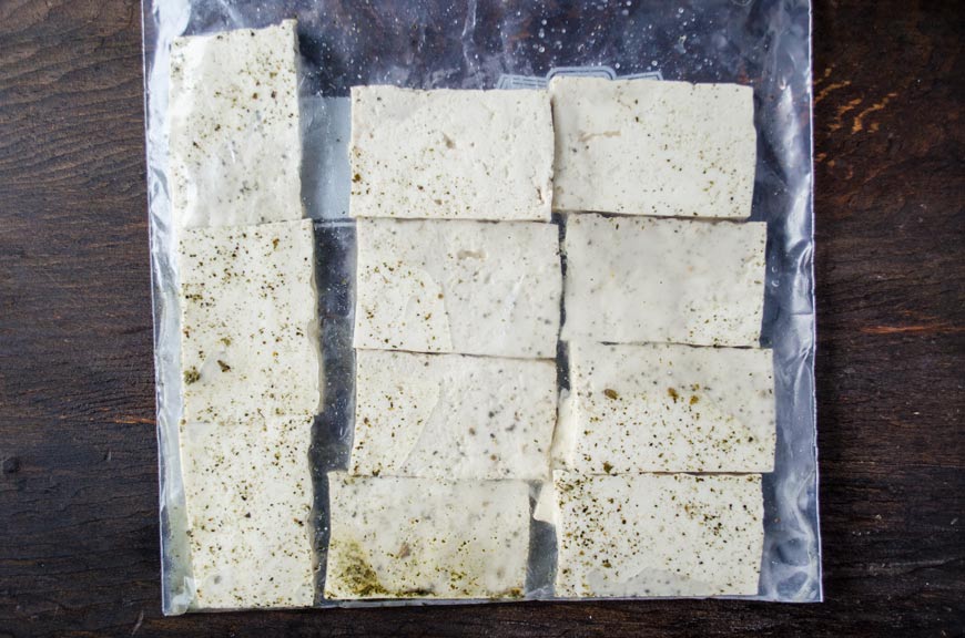 tofu marinating for vegan fish tacos