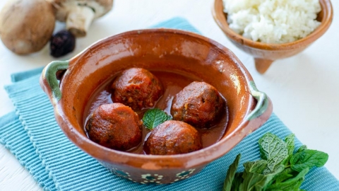 Mexican Vegan Meatballs in Tomato Chile Broth