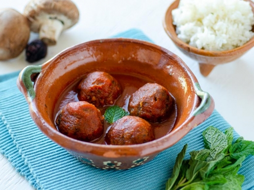 Mexican Vegan Meatballs in Tomato Chile Broth