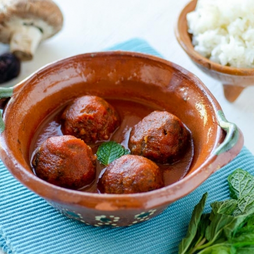 Mexican Vegan Meatballs in Tomato Chile Broth