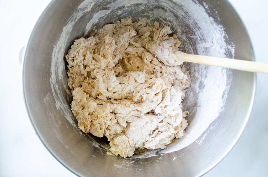 Dough for semita bread mixed in a stainless steel bowl