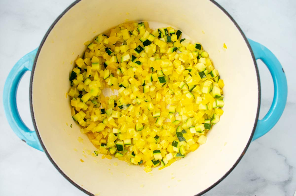 sautéed vegetables in a large pot