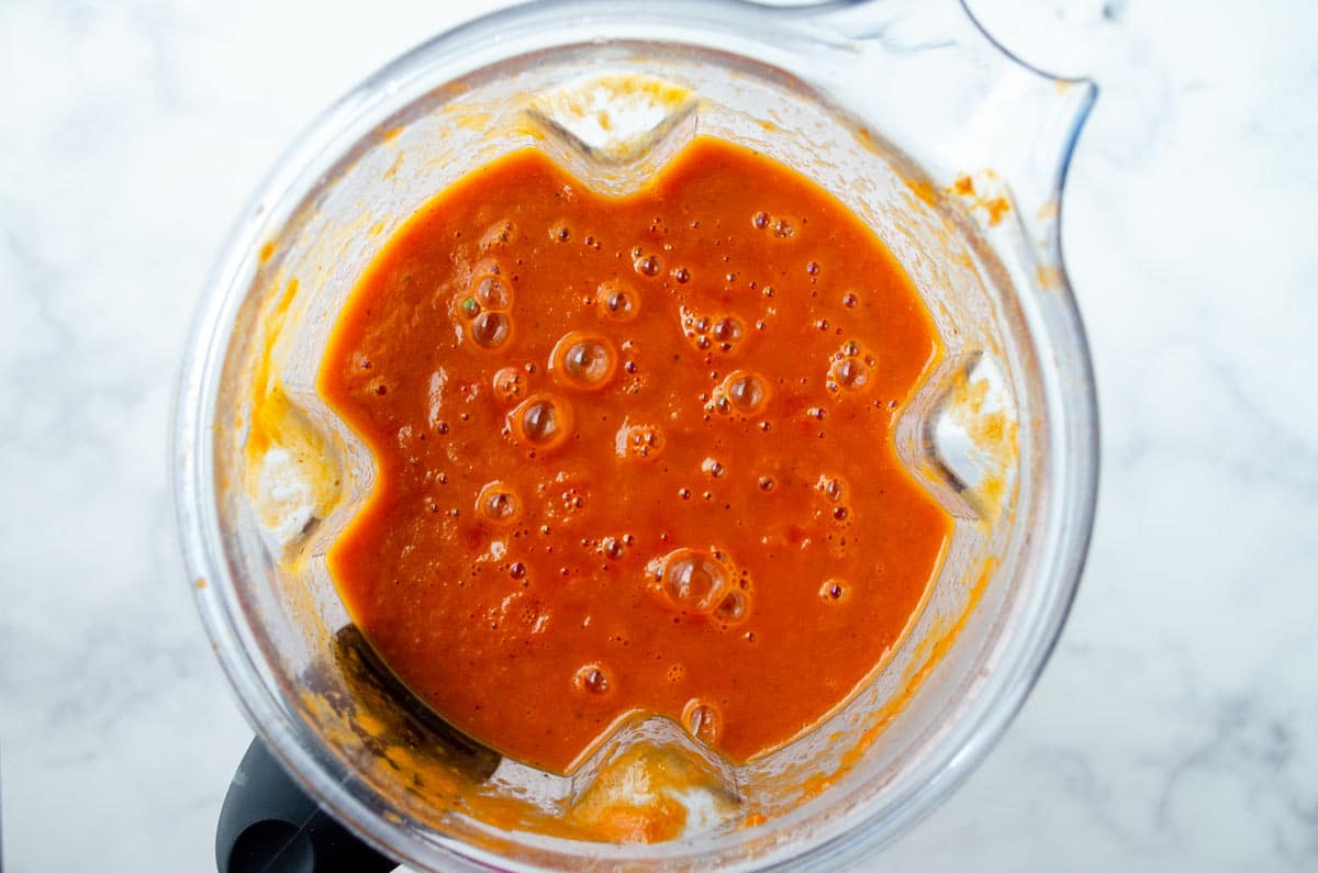 vegan tomato soup in a blender