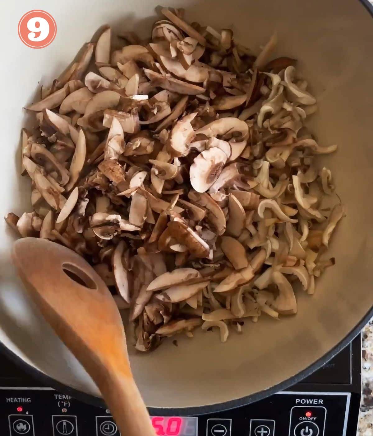 mushrooms cooking in a pot