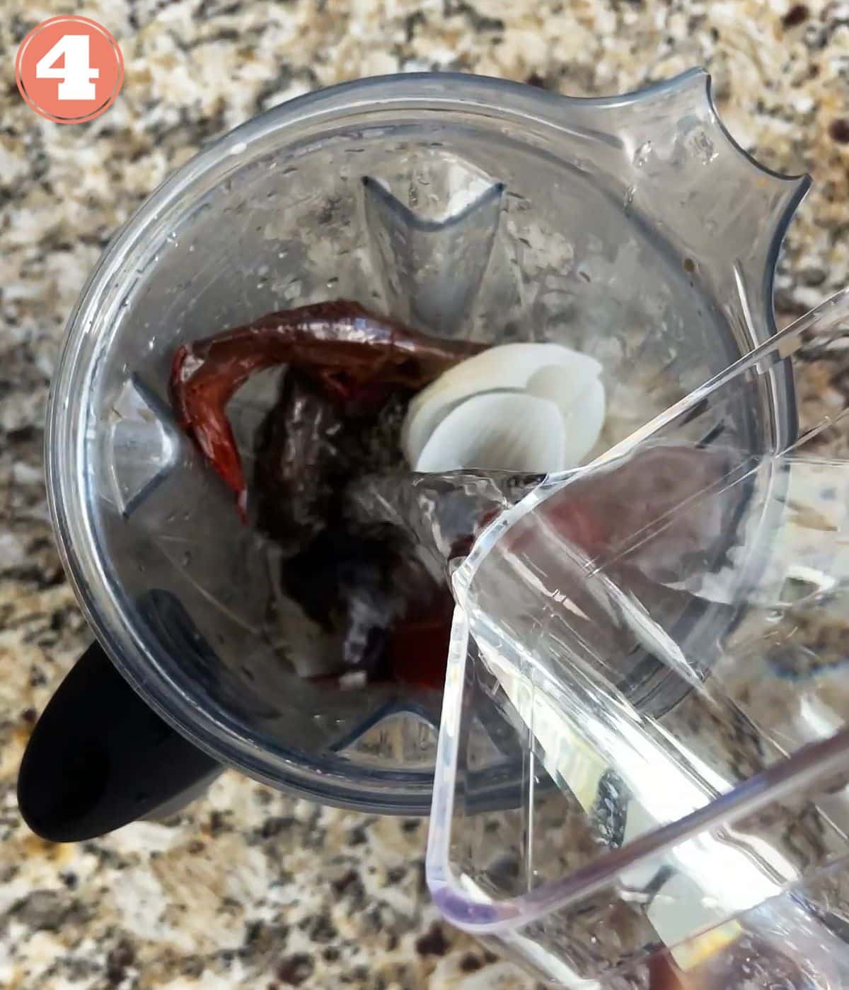 soaked chiles, onion, and garlic in a blender