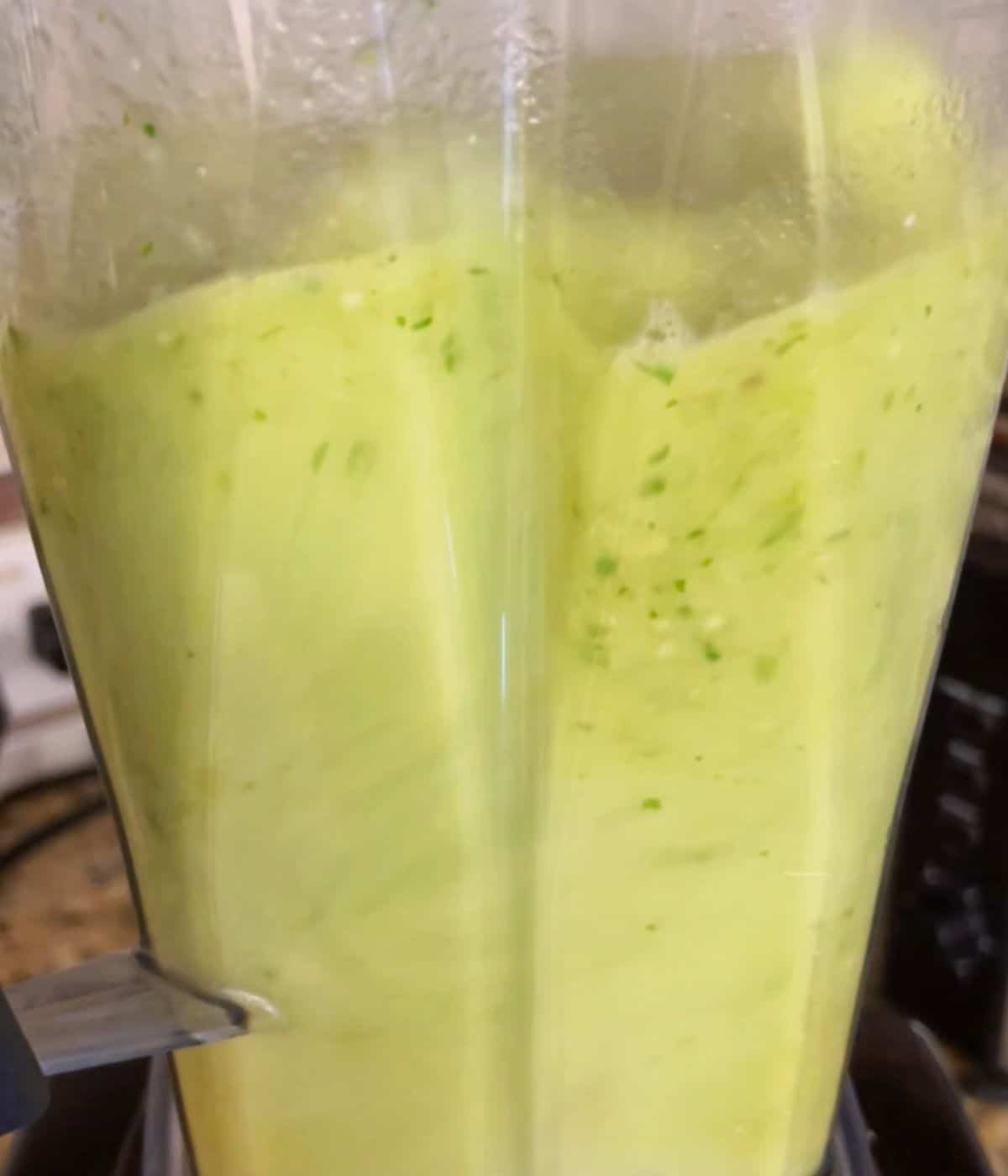 Salsa verde being blended in blender.